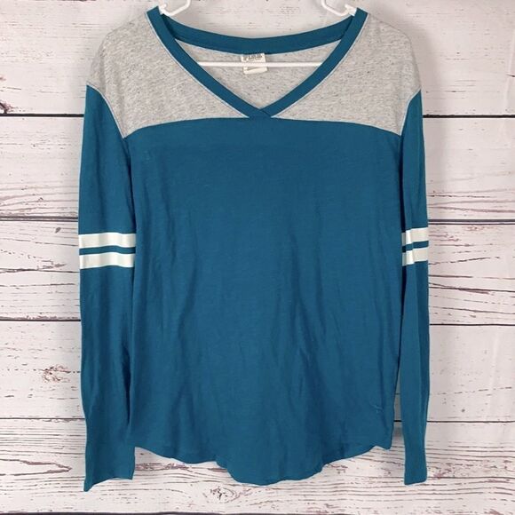 PINK/VS Blue & Gray LS V-Neck T-Shirt - Picture 1 of 3